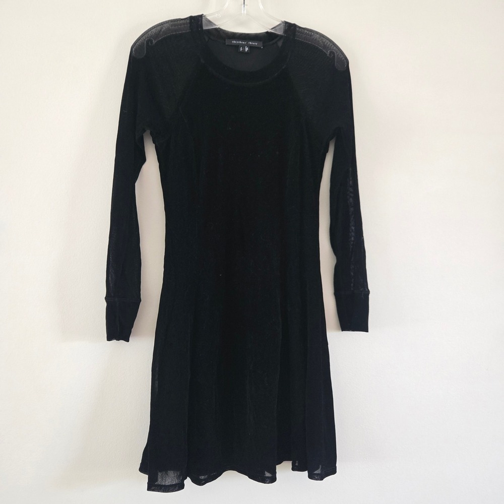 Theyskens Theory Black Mesh Silk Long Sleeve Dress Grunge Burnout Whimsigoth S